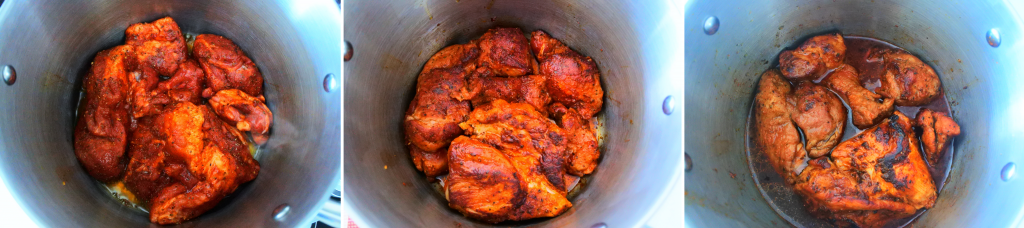 A composite image of pork being seared on all sides