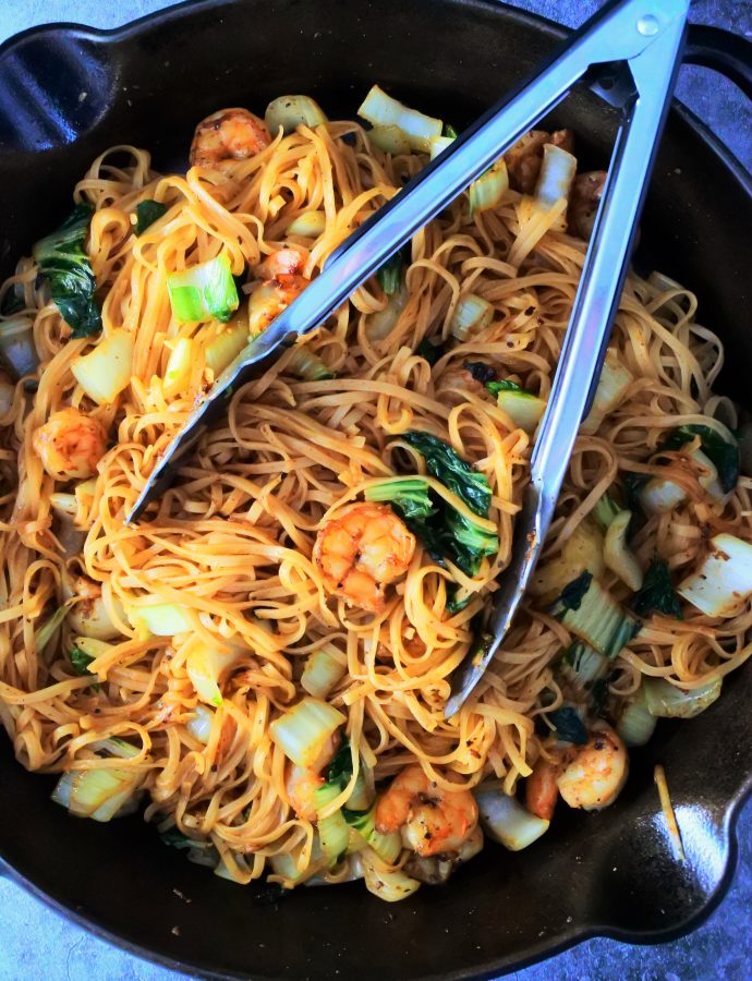 Shrimp Noodle Stir Fry (Tossed in Leftover Drippings)