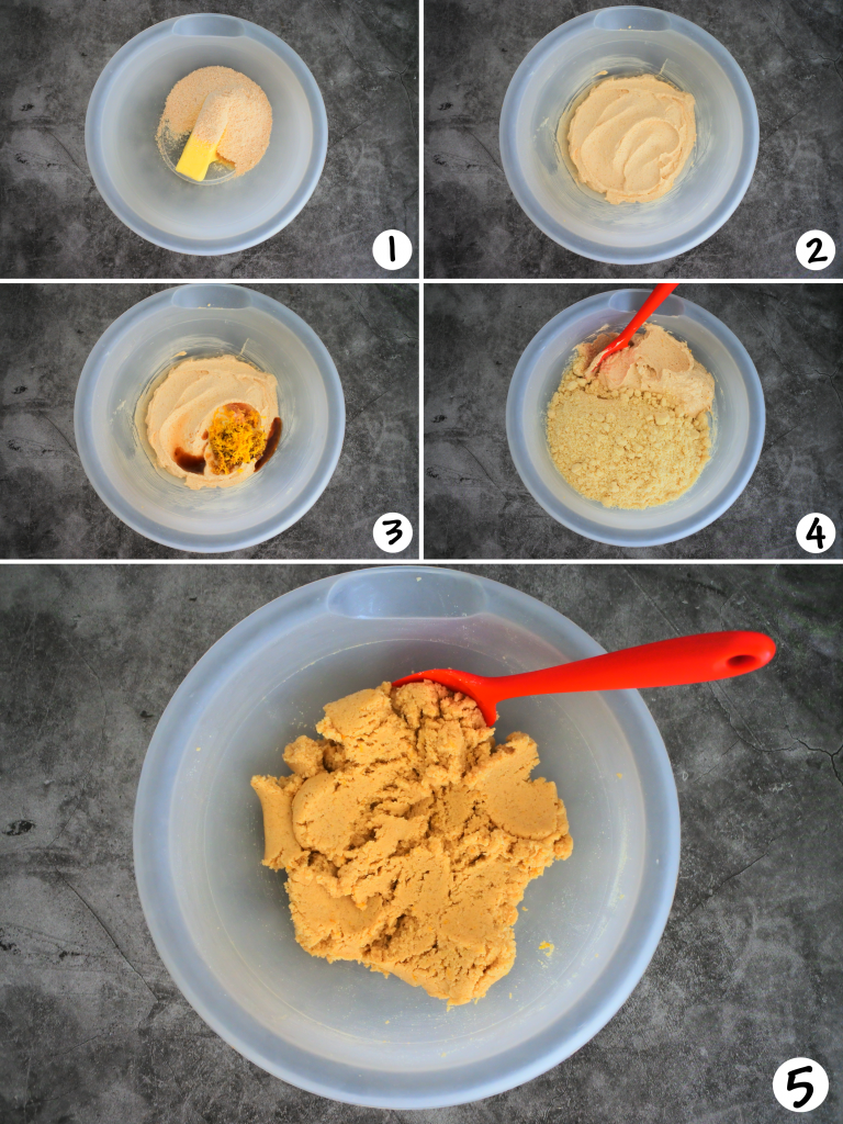 A composite image showing the dough for a gluten free lemon shortbread cookie being made