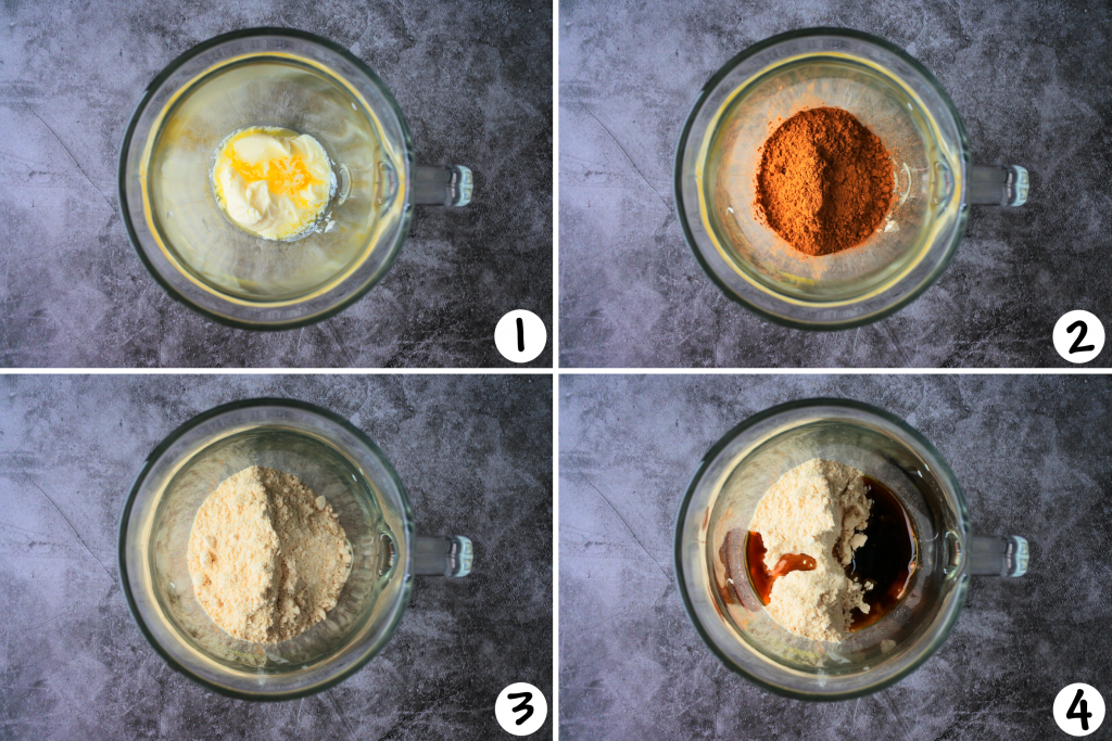 A composite image showing steps 1-4 of ice cream base being made