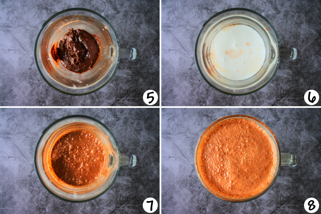 A composite image showing steps 5-8 of ice cream base being made