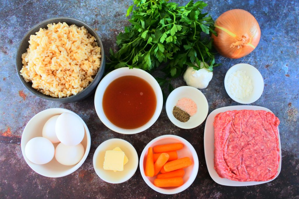 An overhead image of ingredients needed for a Hawaiian style moco loco