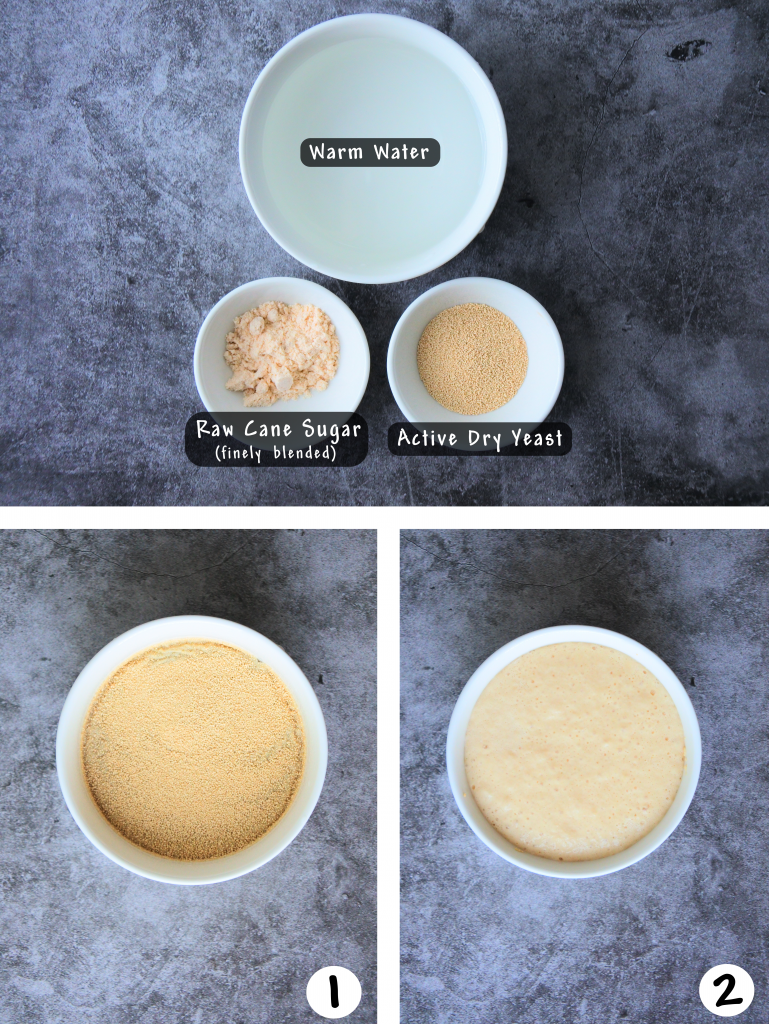 A composite image of steps 1 and 2 of making a gluten free pizza