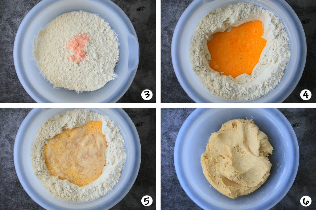A composite image of steps 3-6 of making a gluten free pizza