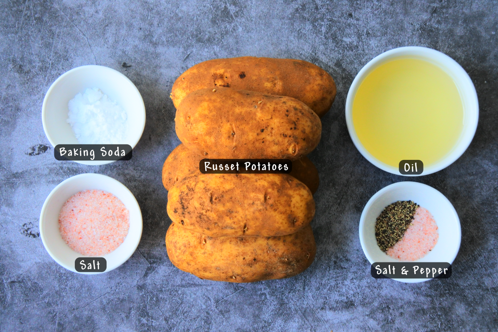 An overhead image showing ingredients needed to make crispy roasted potatoes