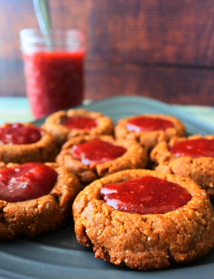 Gluten-Free Peanut Butter and Jam Thumbprint Cookies