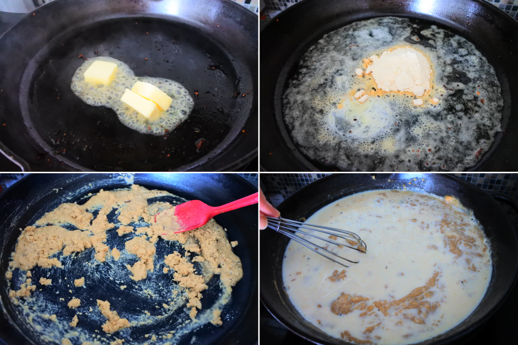 A composite image of a roux sauce being made