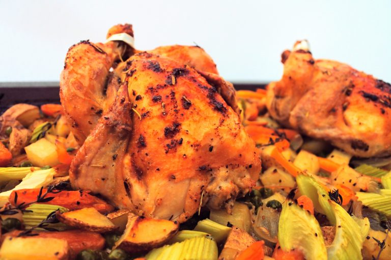 Oven Roasted Cornish Hen On A Bed of Vegetables Kitrusy
