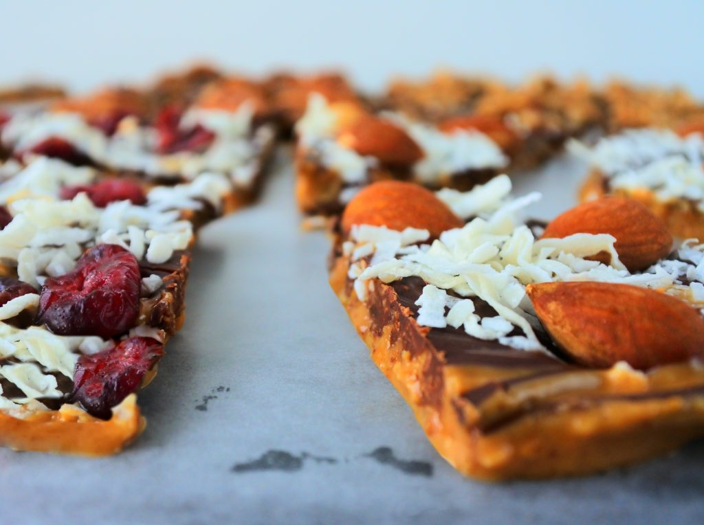 A head on image of pieces of peanut butter bark