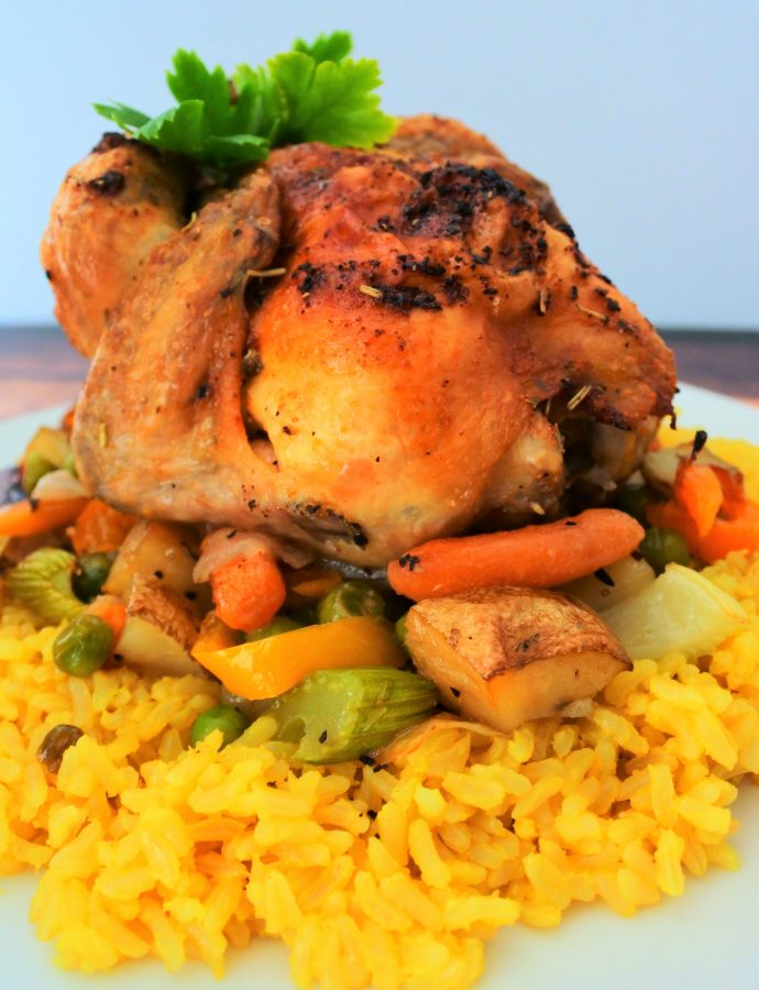 Oven Roasted Cornish Hen On A Bed of Vegetables