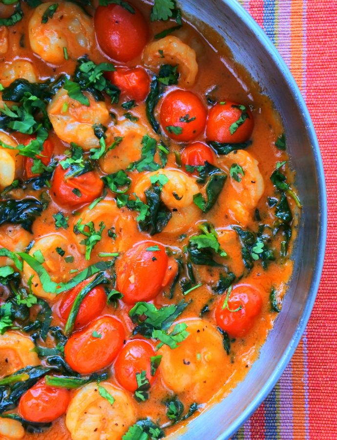 Creamy Shrimp and Spinach with Blistered Tomatoes